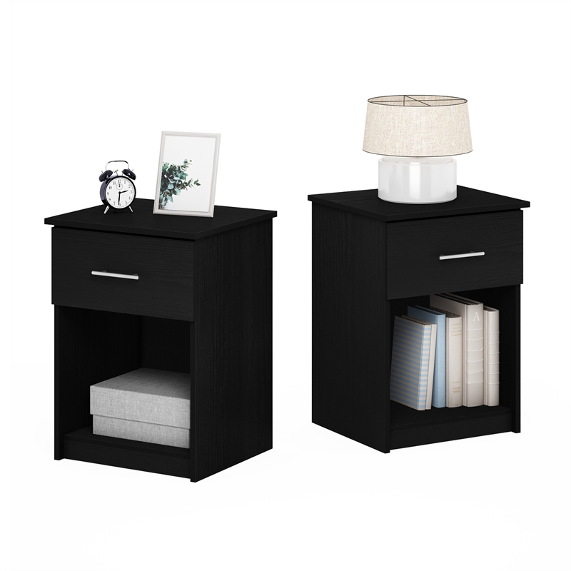 Maklaine Nightstand with Handle with One Drawer in Set of 2 in Americano