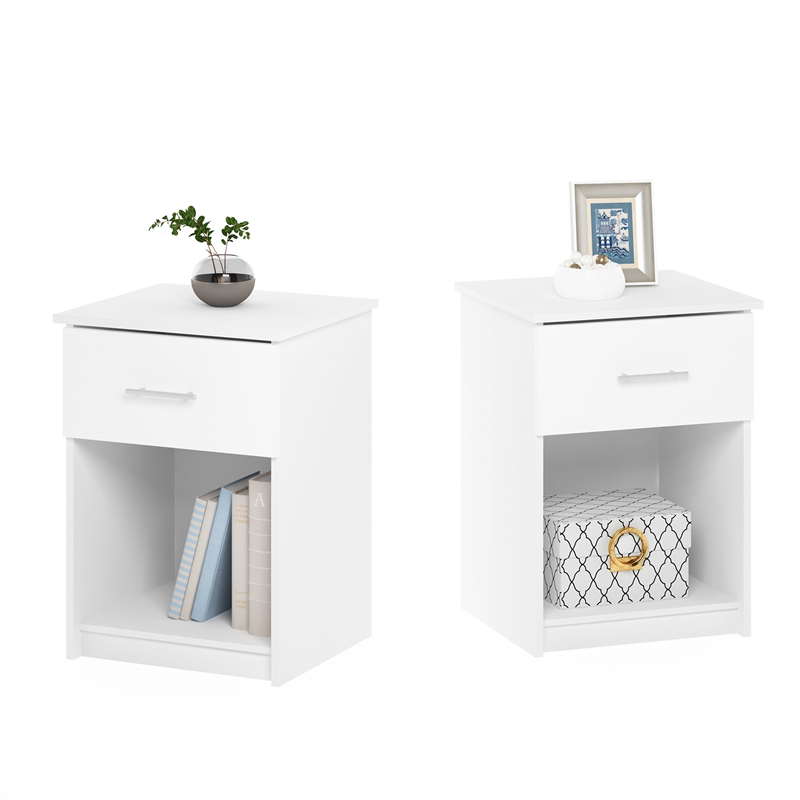Maklaine Nightstand with Handle with One Drawer in Set of 2 in Solid White