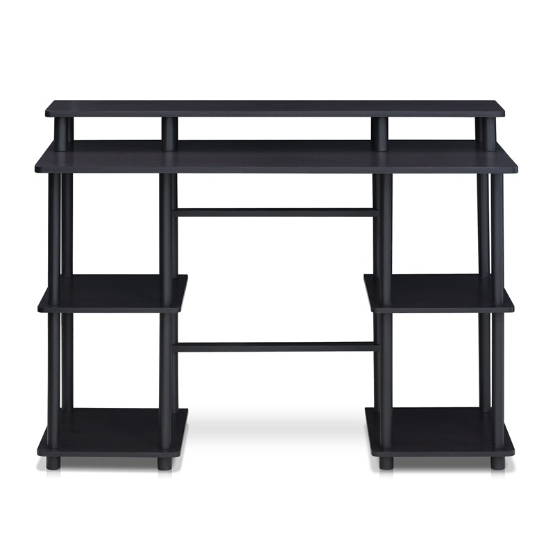 Maklaine Turn-N-Tube Wood Computer Desk with Top Shelf in Espresso/Black