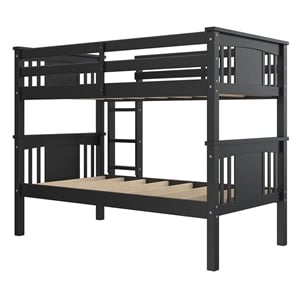 Maklaine Traditional Twin Over Twin Wood Bunk Bed for Kids in Black