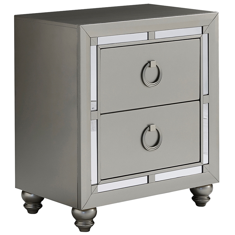 Maklaine Elegant Wood Modern Transitional Nightstand in Silver