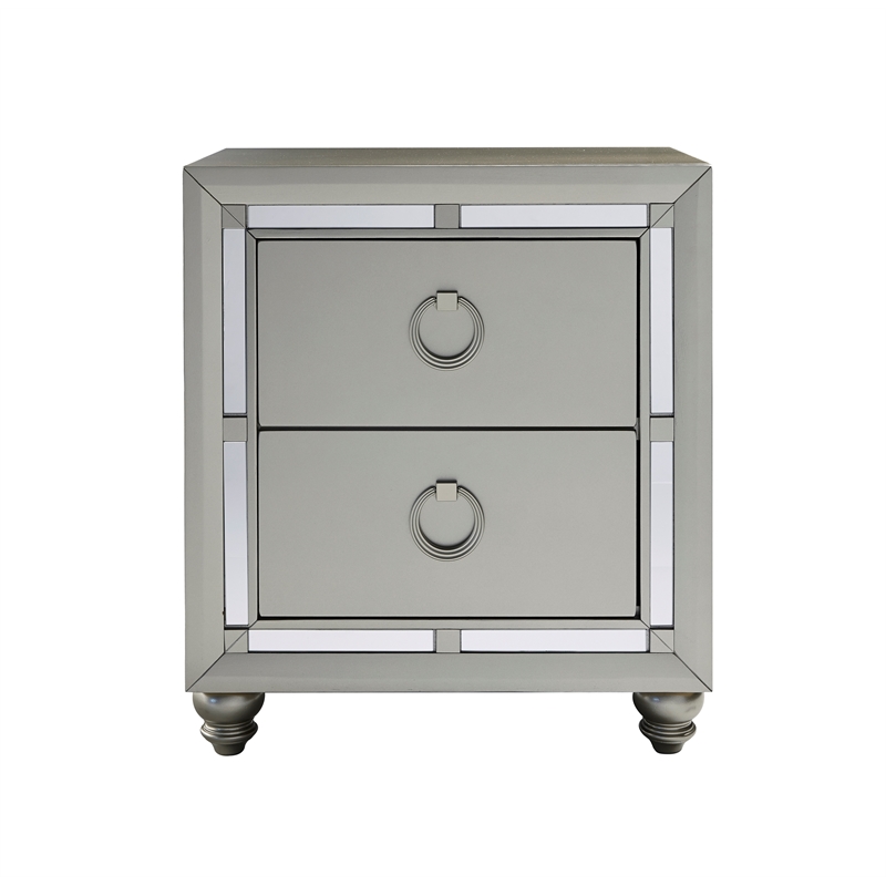 Maklaine Elegant Wood Modern Transitional Nightstand in Silver