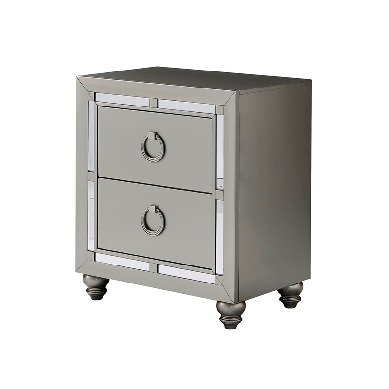 Maklaine Elegant Wood Modern Transitional Nightstand in Silver