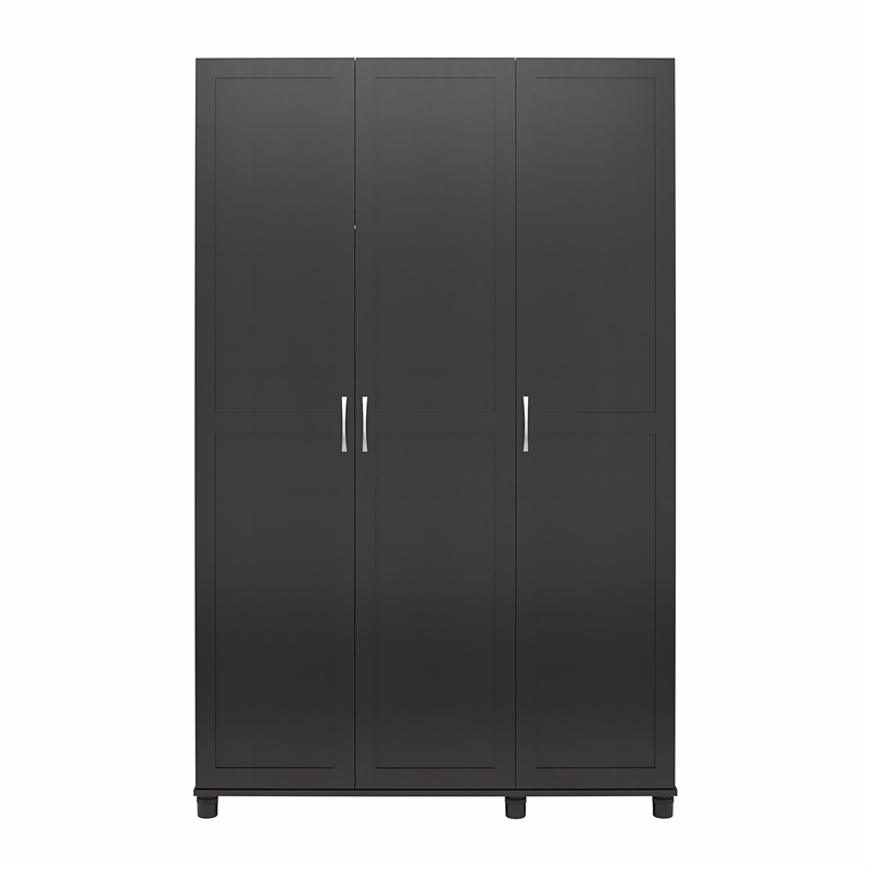 Maklaine Engineered Wood Transitional 3 Door Wardrobe in Black