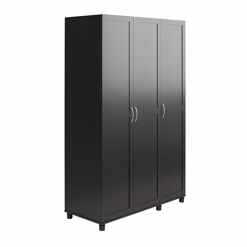 Maklaine Engineered Wood Transitional 3 Door Wardrobe in Black