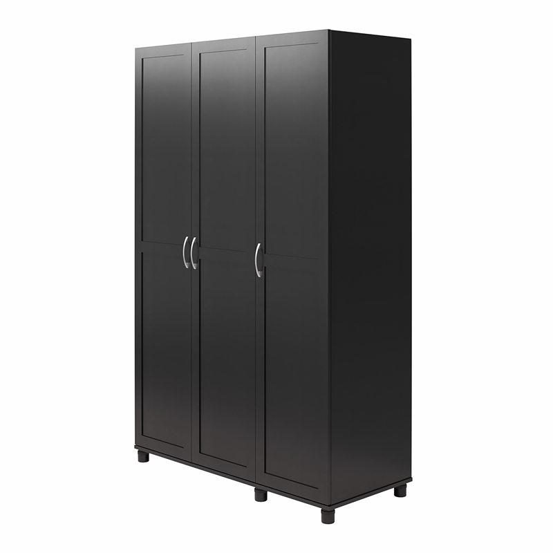 Maklaine Engineered Wood Transitional 3 Door Wardrobe in Black