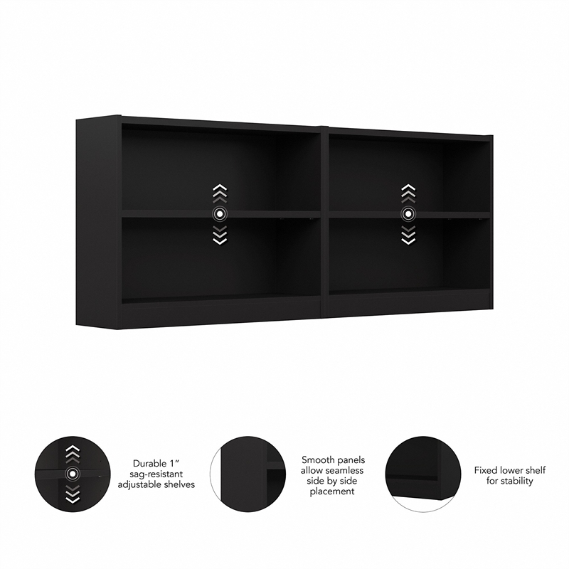 Maklaine Universal 2 Shelf Bookcase in Classic Black (Set of 2)