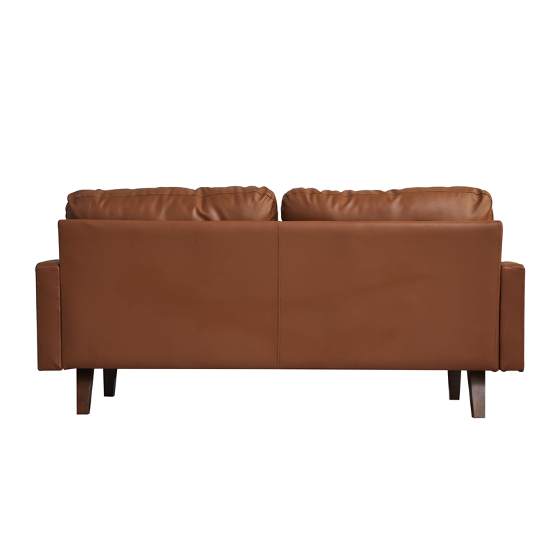 Maklaine Faux Leather Sofa Mid-Century Modern Couch for Living Room/Office-Brown