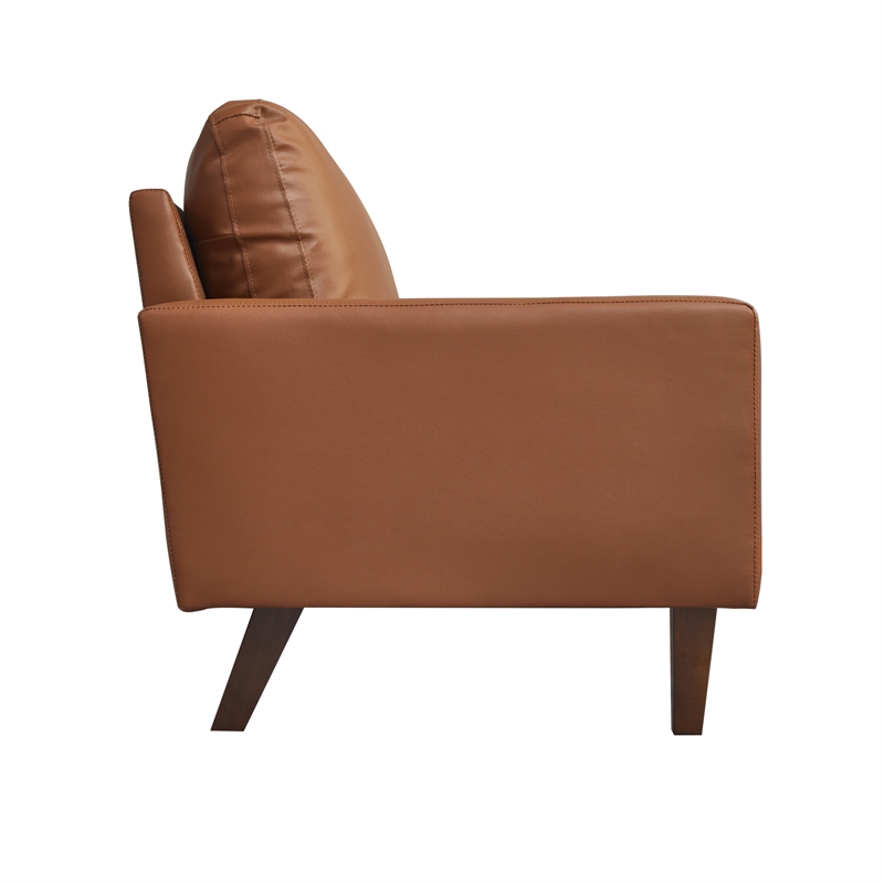Maklaine Faux Leather Sofa Mid-Century Modern Couch for Living Room/Office-Brown