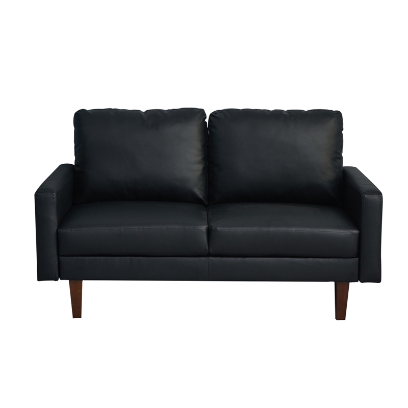Maklaine Faux Leather Loveseat Modern Sofa for Living Room/Office-Black