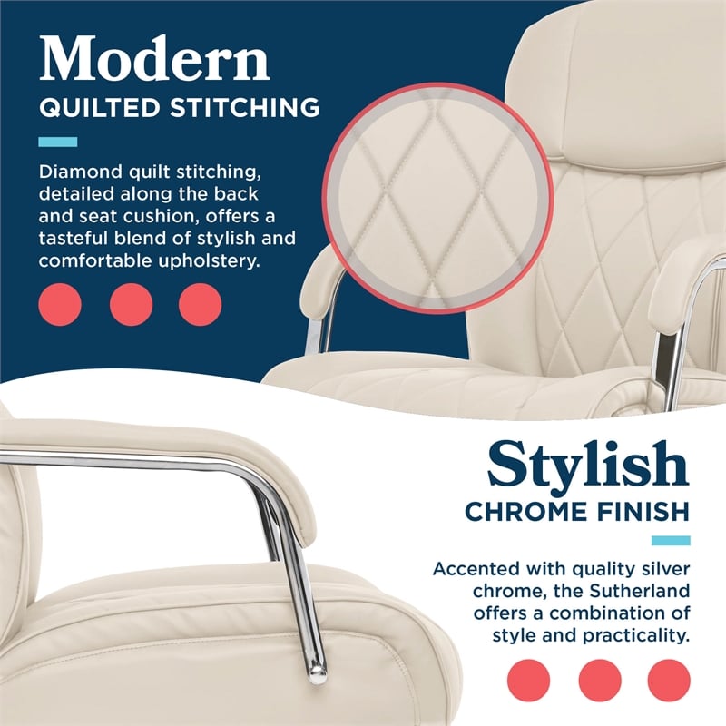 Maklaine Quilted Leather Executive Office Chair Ivory Bonded Leather