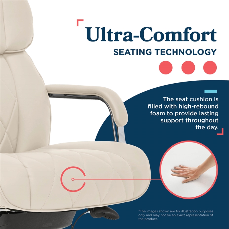 Maklaine Quilted Leather Executive Office Chair Ivory Bonded Leather