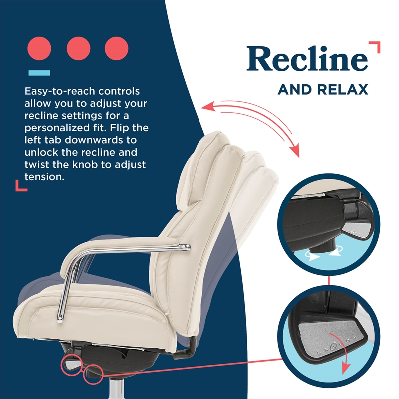 Maklaine Quilted Leather Executive Office Chair Ivory Bonded Leather