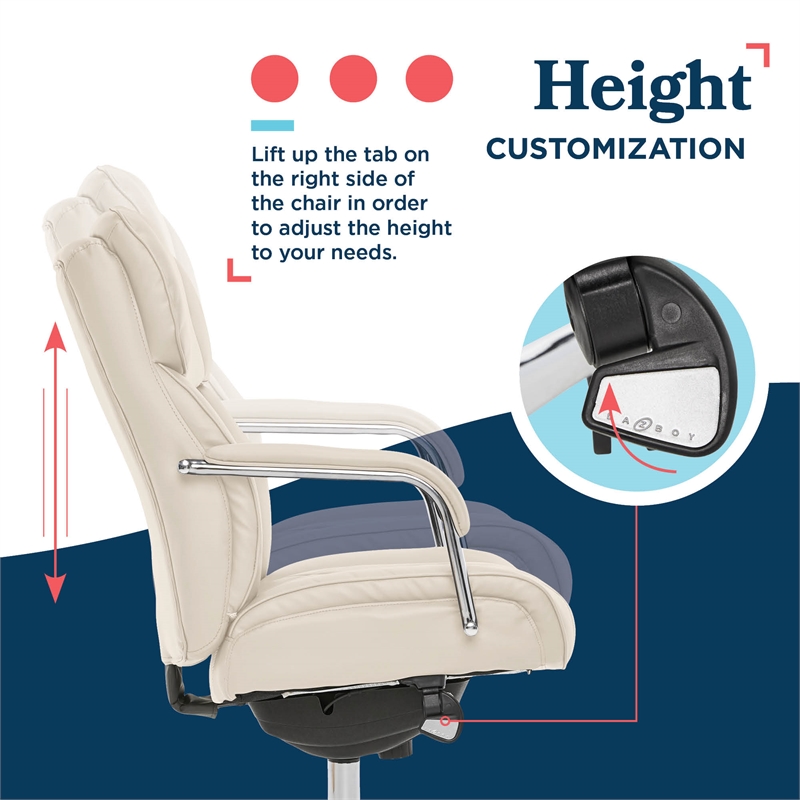 Maklaine Quilted Leather Executive Office Chair Ivory Bonded Leather