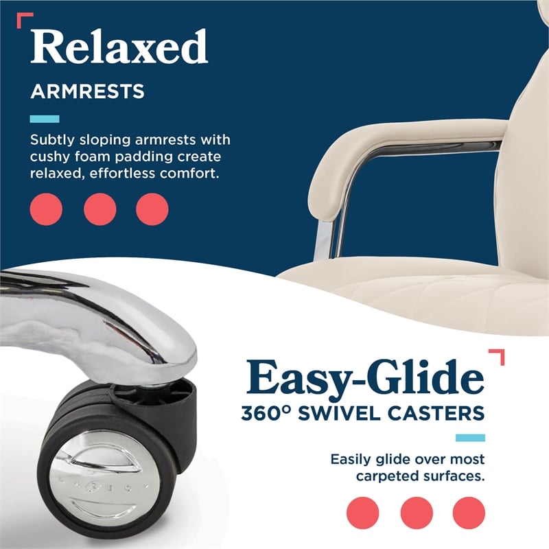 Maklaine Quilted Leather Executive Office Chair Ivory Bonded Leather