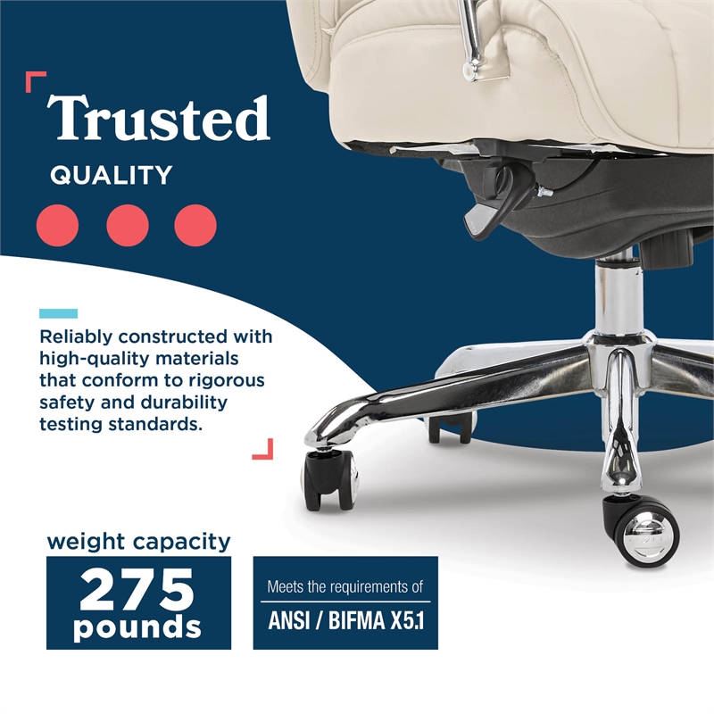 Maklaine Quilted Leather Executive Office Chair Ivory Bonded Leather