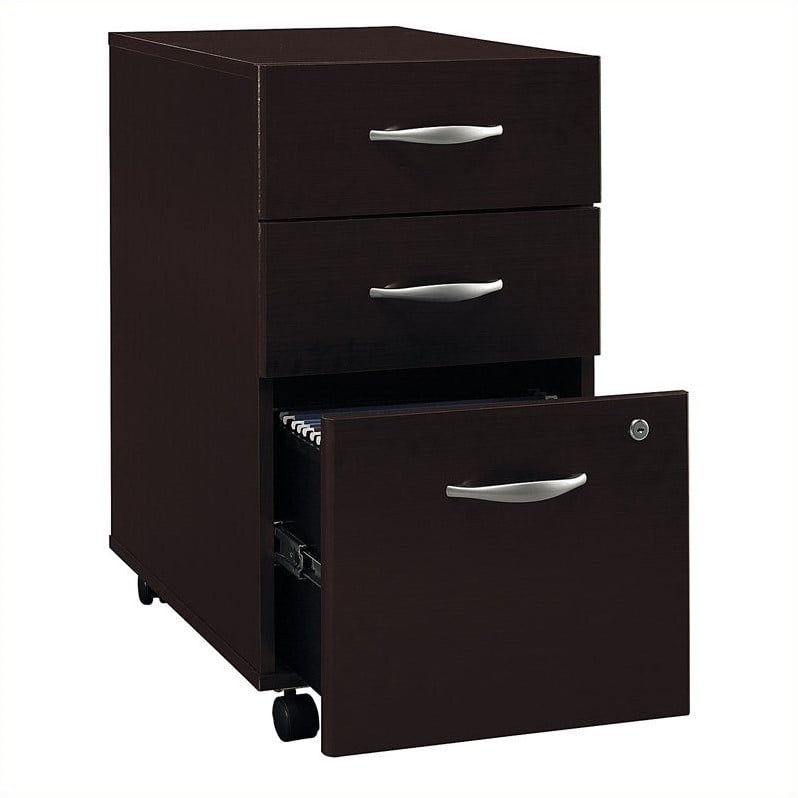 Maklaine Engineered Wood 3 Drawer Mobile File Cabinet in Mocha Cherry