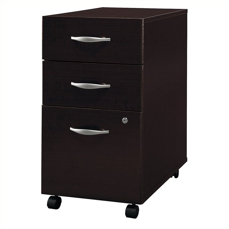 Maklaine Engineered Wood 3 Drawer Mobile File Cabinet in Mocha Cherry