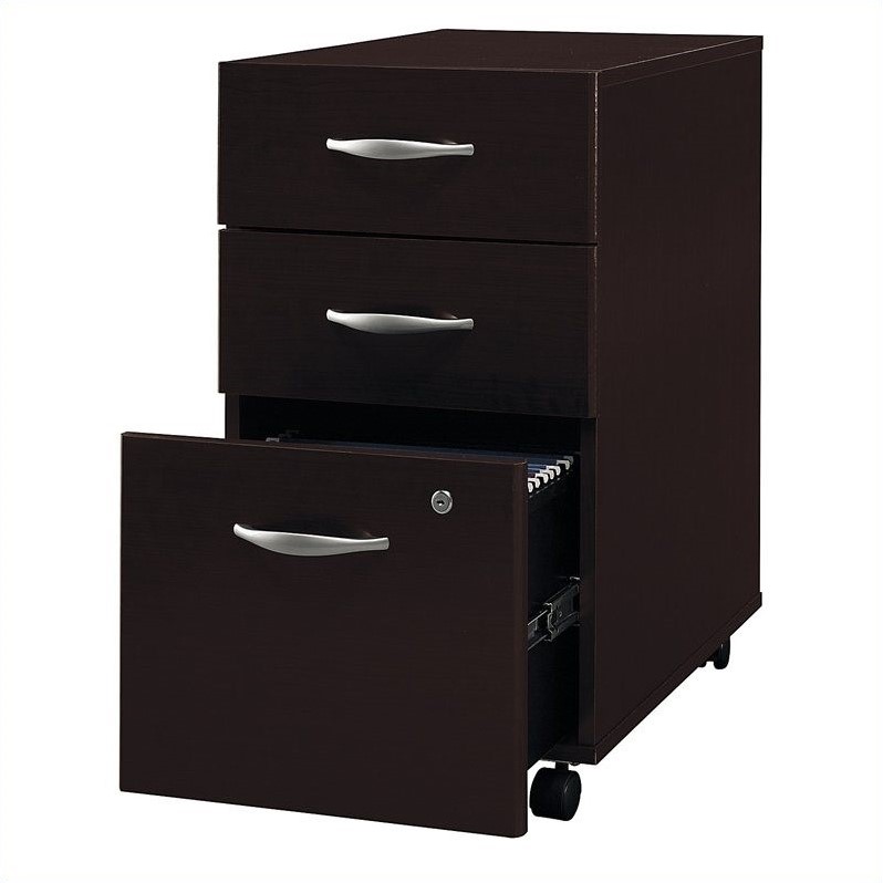Maklaine Engineered Wood 3 Drawer Mobile File Cabinet in Mocha Cherry