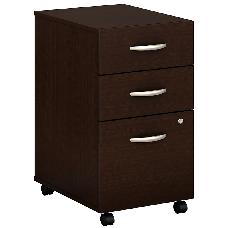 Maklaine Engineered Wood 3 Drawer Mobile File Cabinet in Mocha Cherry