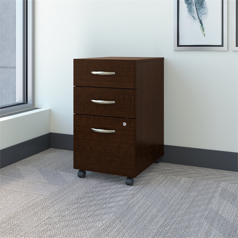 Maklaine Engineered Wood 3 Drawer Mobile File Cabinet in Mocha Cherry