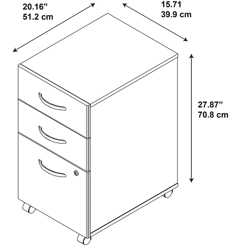 Maklaine Engineered Wood 3 Drawer Mobile File Cabinet in Mocha Cherry
