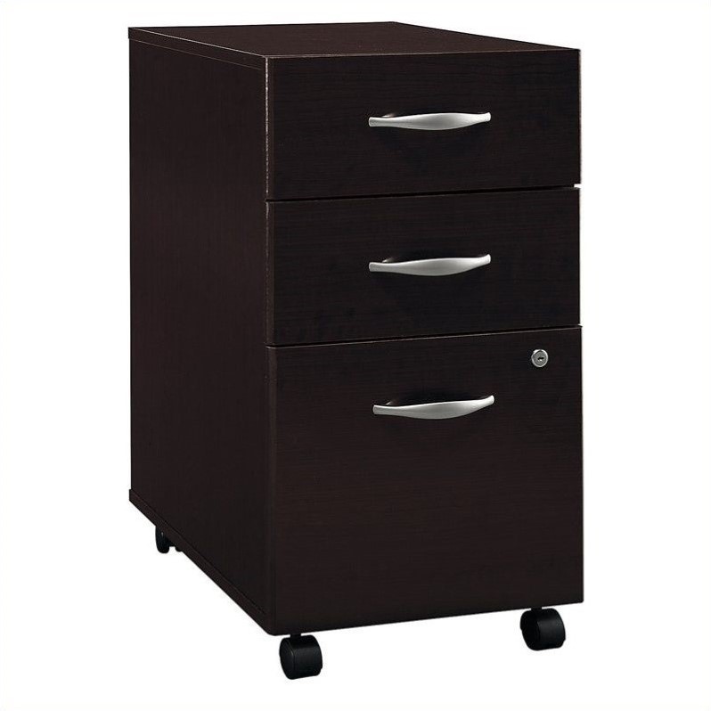 Maklaine Engineered Wood 3 Drawer Mobile File Cabinet in Mocha Cherry