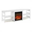 Maklaine Contemporary 70 Inch TV Stand with Fireplace in White Emboss