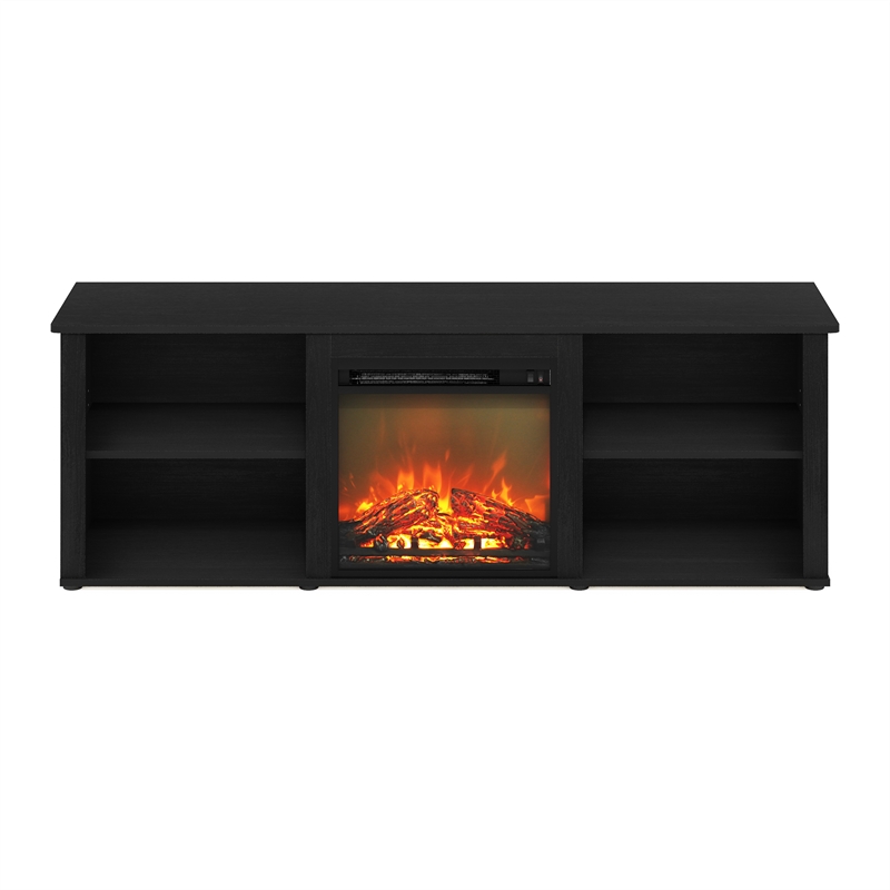 Maklaine Contemporary 70 Inch TV Stand with Fireplace in Americano