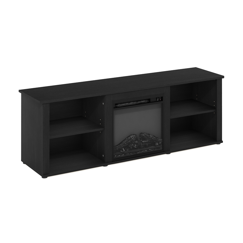 Maklaine Contemporary 70 Inch TV Stand with Fireplace in Americano