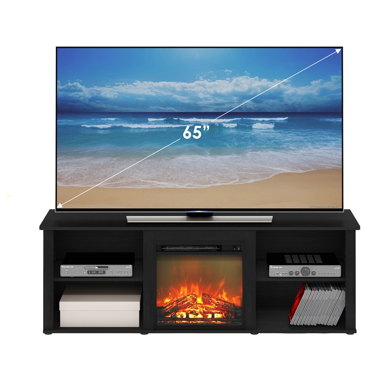 Maklaine Contemporary 70 Inch TV Stand with Fireplace in Americano