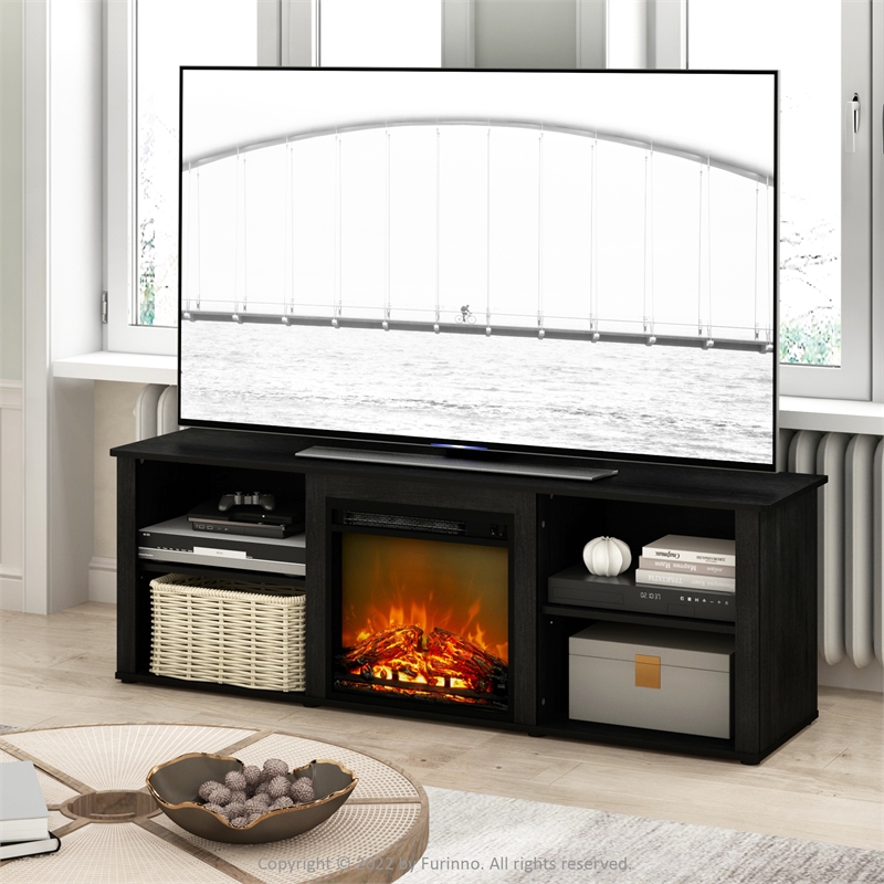 Maklaine Contemporary 70 Inch TV Stand with Fireplace in Americano