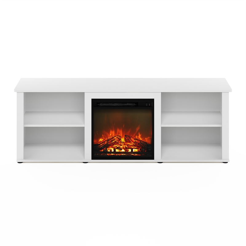 Maklaine Contemporary 70 Inch TV Stand with Fireplace in Solid White