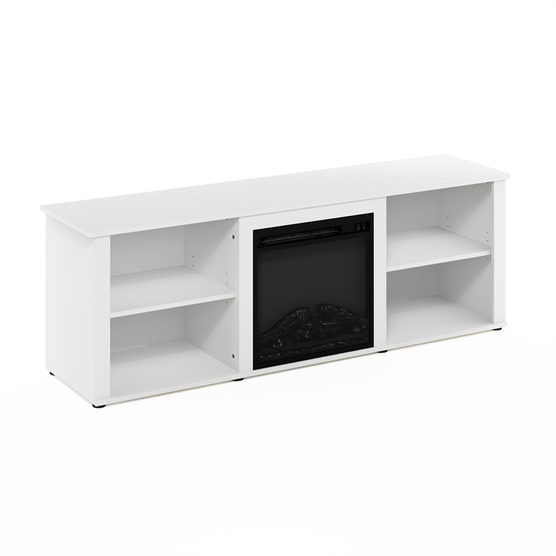 Maklaine Contemporary 70 Inch TV Stand with Fireplace in Solid White