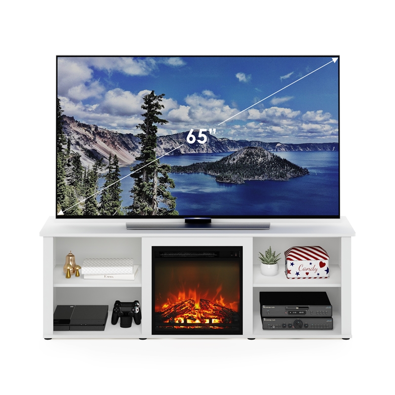 Maklaine Contemporary 70 Inch TV Stand with Fireplace in Solid White