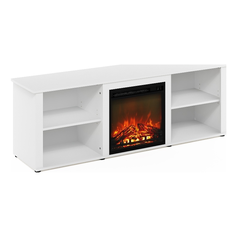 Maklaine Contemporary 70 Inch TV Stand with Fireplace in Solid White