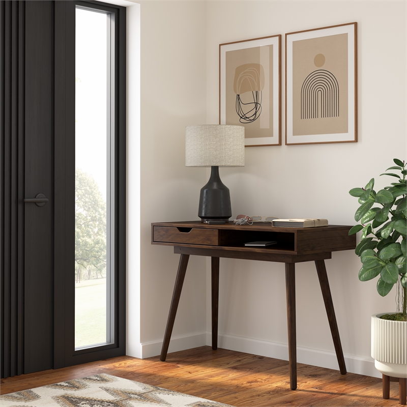 Maklaine Contemporary Engineered Wood 40W Writing Desk in Dark Walnut