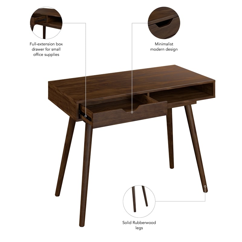 Maklaine Contemporary Engineered Wood 40W Writing Desk in Dark Walnut