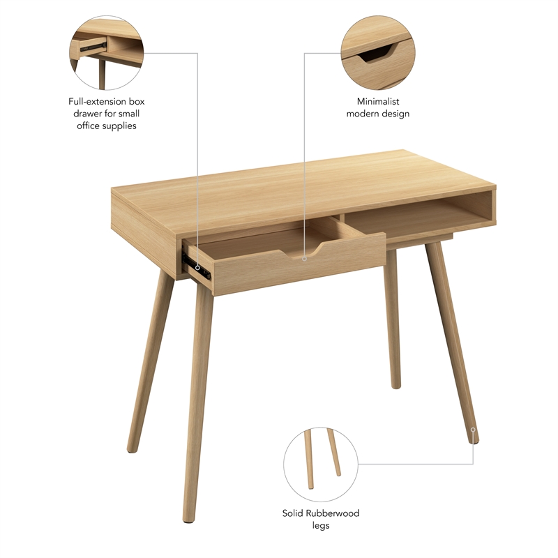 Maklaine Contemporary Engineered Wood 40W Writing Desk in Natural Oak