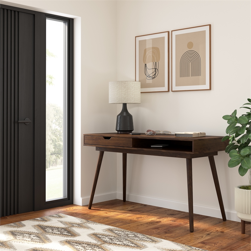 Maklaine Contemporary Engineered Wood 54W Writing Desk in Dark Walnut