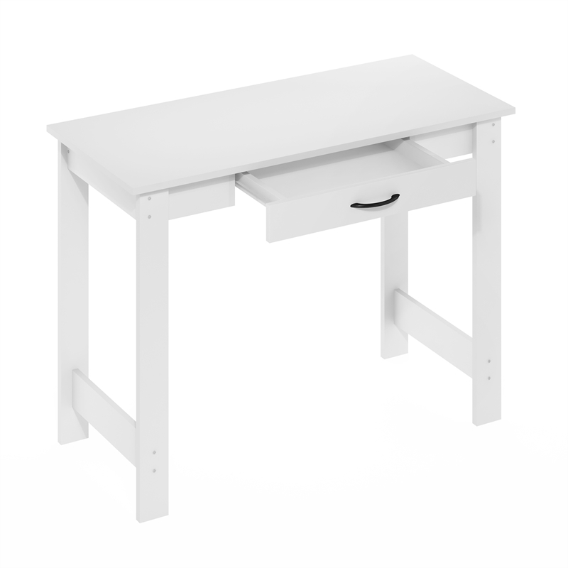 Maklaine Engineered Wood Contemporary Writing Desk with Drawer in White