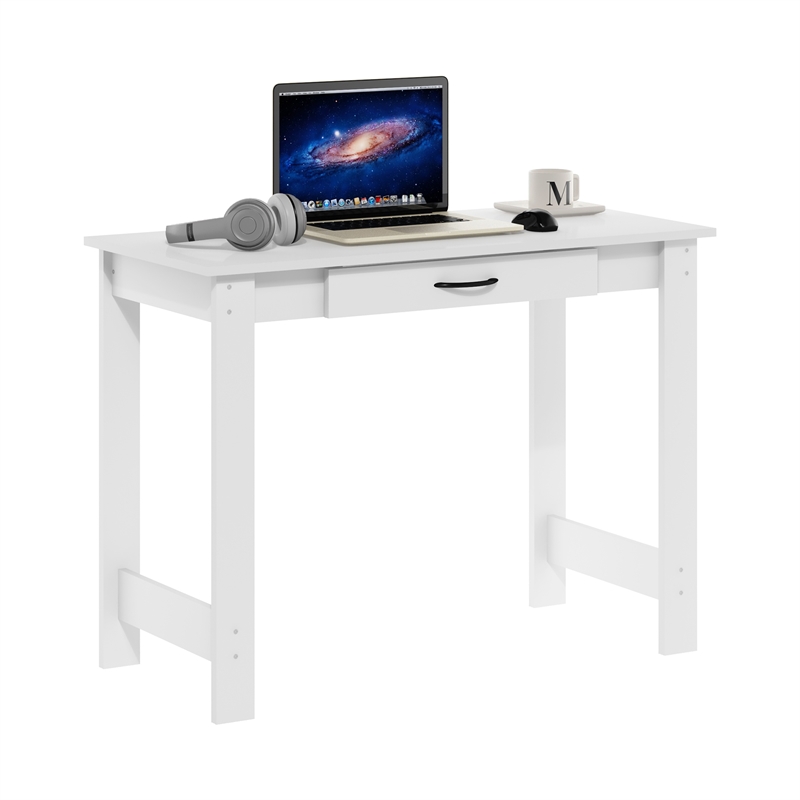 Maklaine Engineered Wood Contemporary Writing Desk with Drawer in White