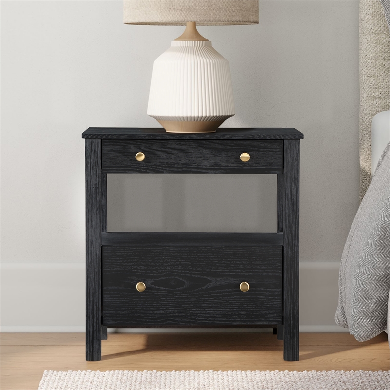 Maklaine Black Finish Wood 2-drawer Modern Storage Nightstand
