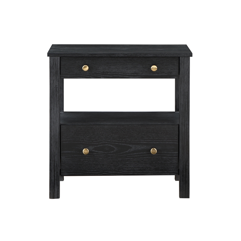 Maklaine Black Finish Wood 2-drawer Modern Storage Nightstand