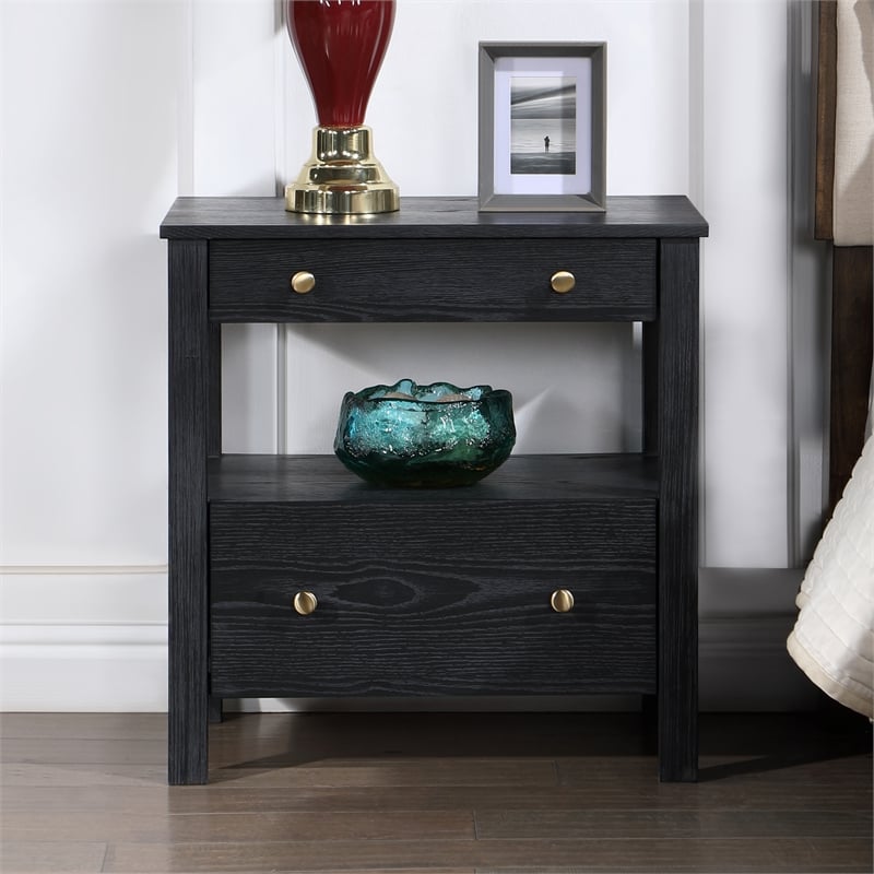 Maklaine Black Finish Wood 2-drawer Modern Storage Nightstand