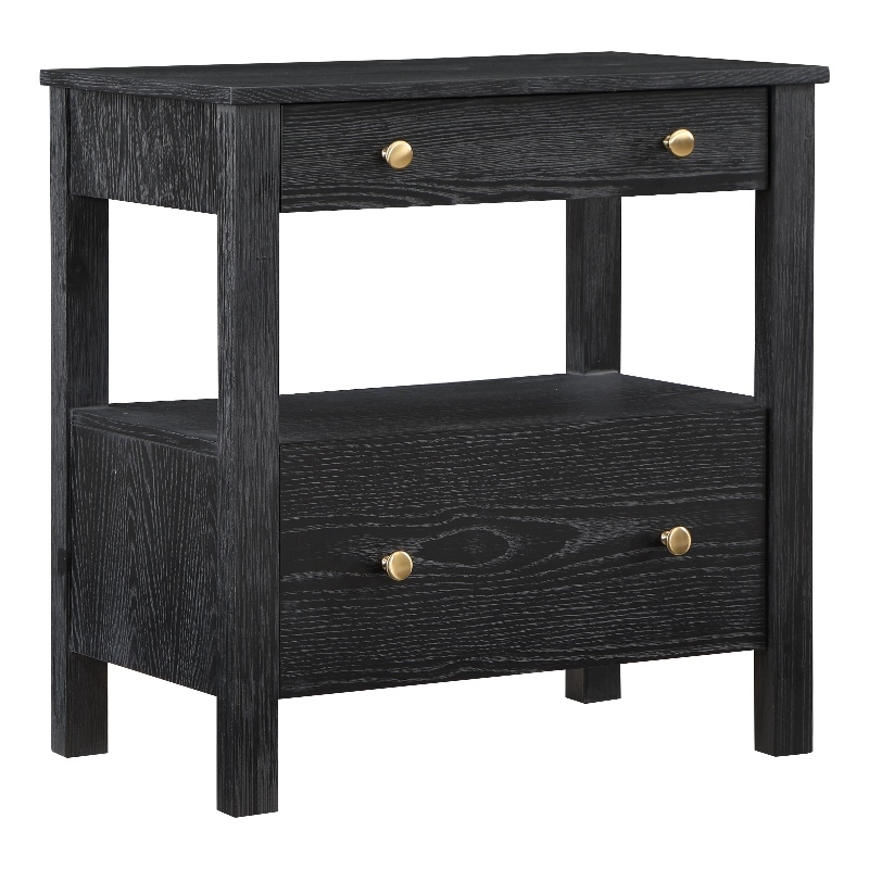 Maklaine Black Finish Wood 2-drawer Modern Storage Nightstand