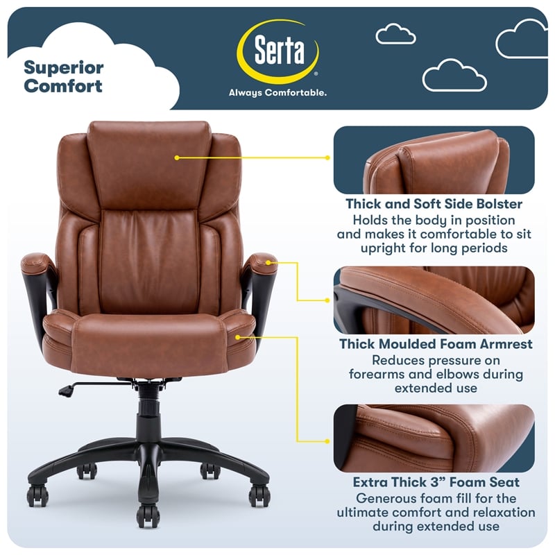 Maklaine Contemporary Executive Office Chair Cognac Bonded Leather