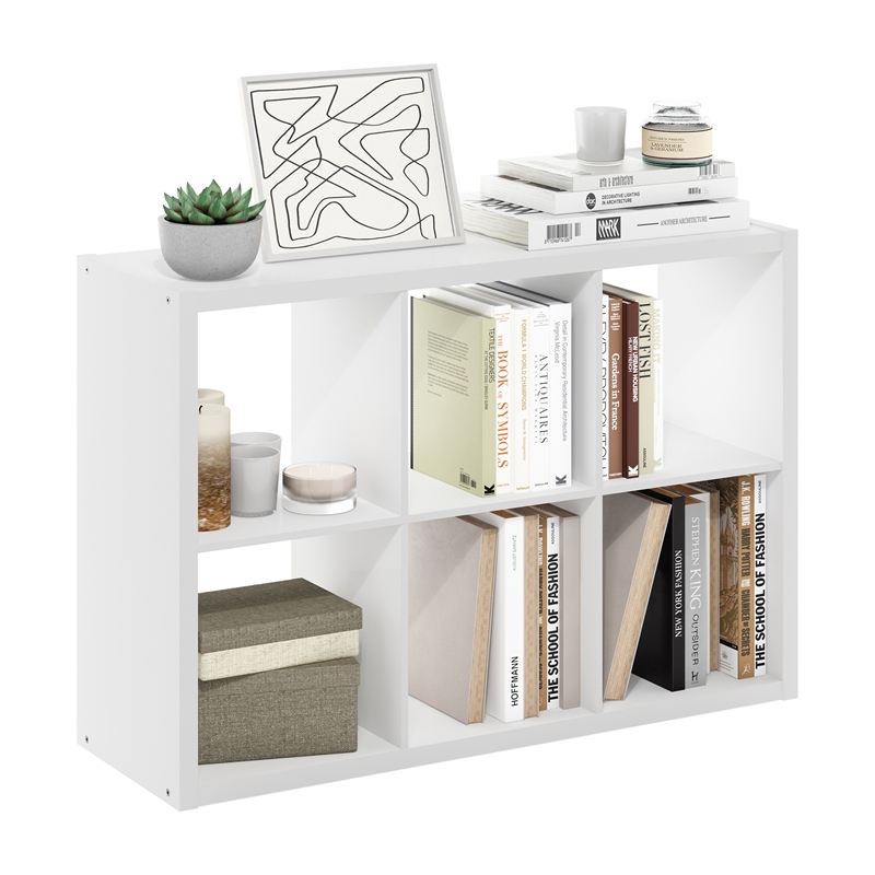 Maklaine Open Back Decorative Cube Storage Organizer in 6-Cube in White