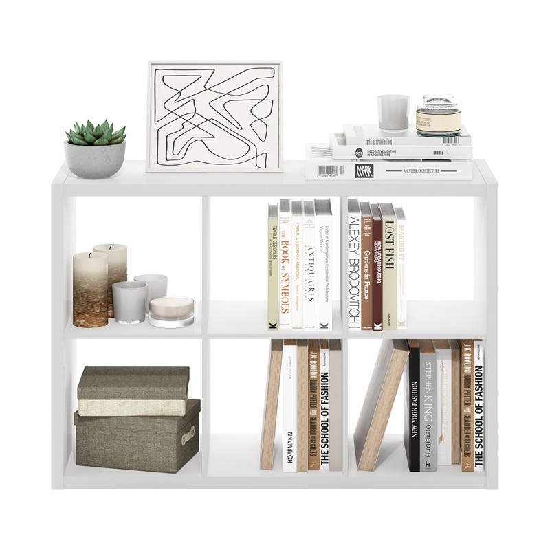 Maklaine Open Back Decorative Cube Storage Organizer in 6-Cube in White