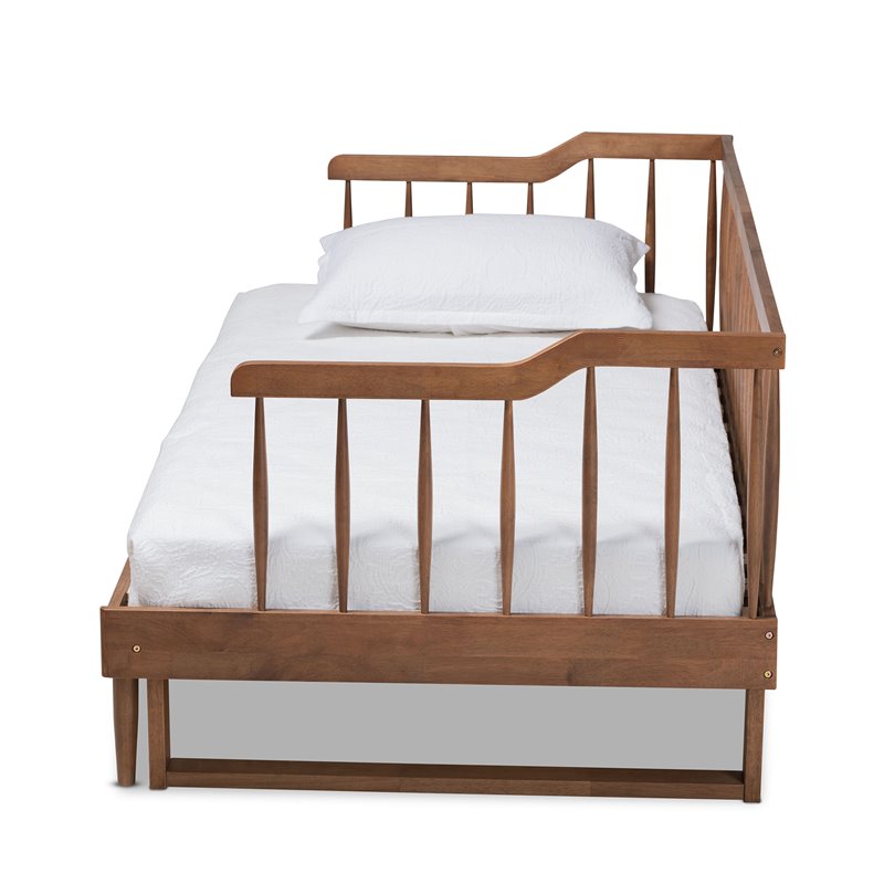 Maklaine Walnut Wood Expandable Twin to King Size Spindle Daybed